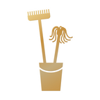 Mop and broom in bucket, gold