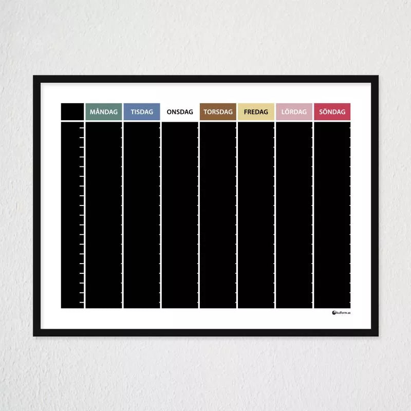 Schema med veckodagar färgmarkerad enligt TEACCH