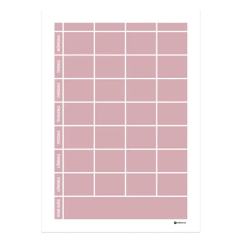 Planeringstavla med kom ihåg-fält, 4 kolumner (50×70 cm)