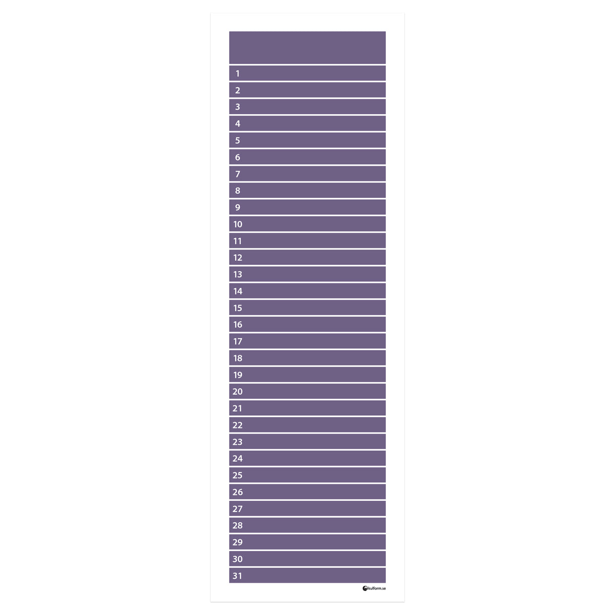 Planeringstavla, månad (30x91 cm) i färg "Dark lavender", en elegant, mörk lila nyans.