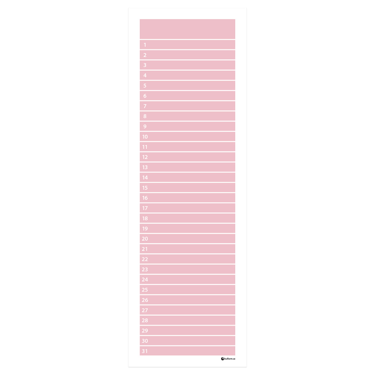 Planeringstavla, månad (30x91 cm) i färg "Dusty pink", en mjuk, dämpad rosa nyans.