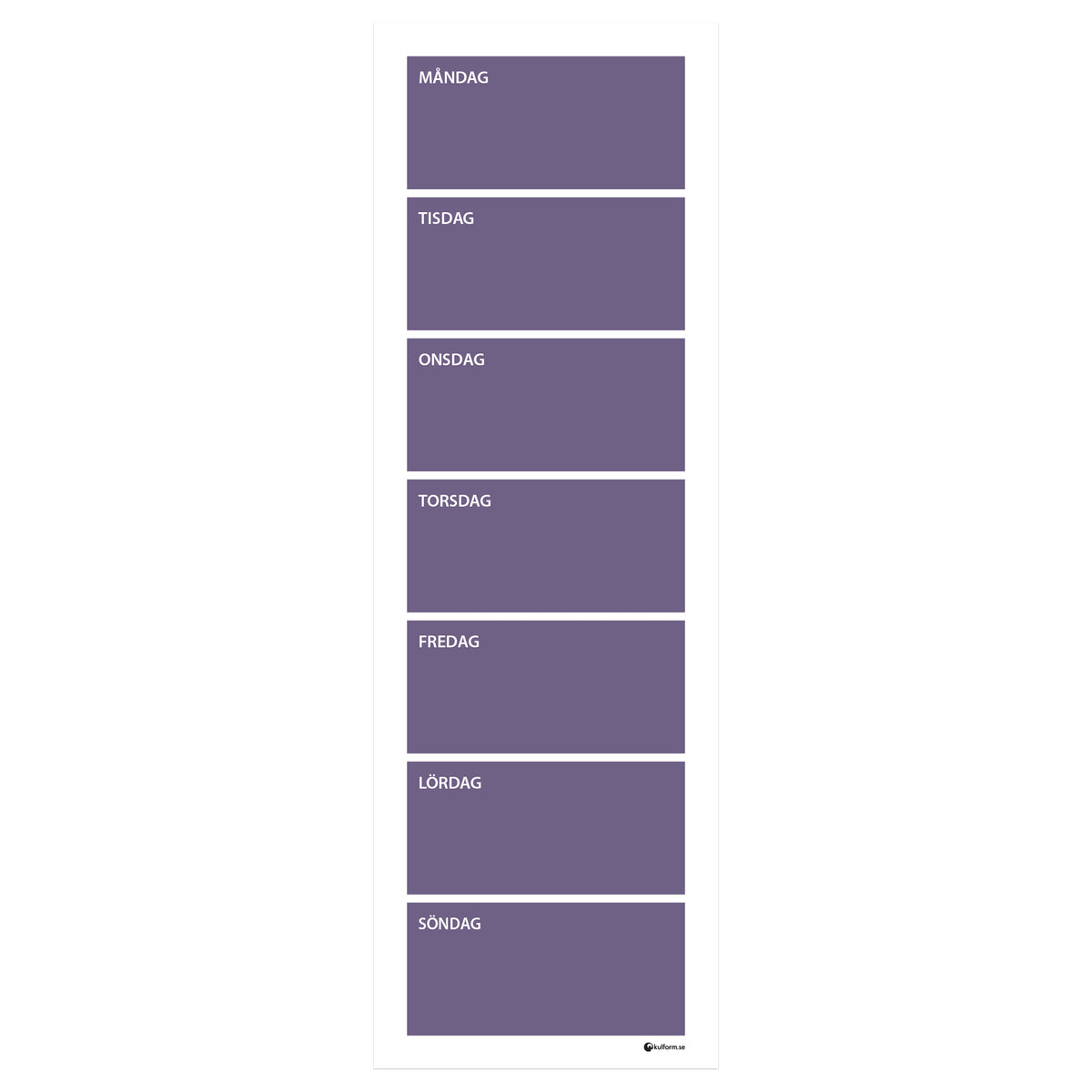 Planeringstavla, vecka (30x91 cm) i färg "Dark lavender", en elegant, mörk lila nyans.