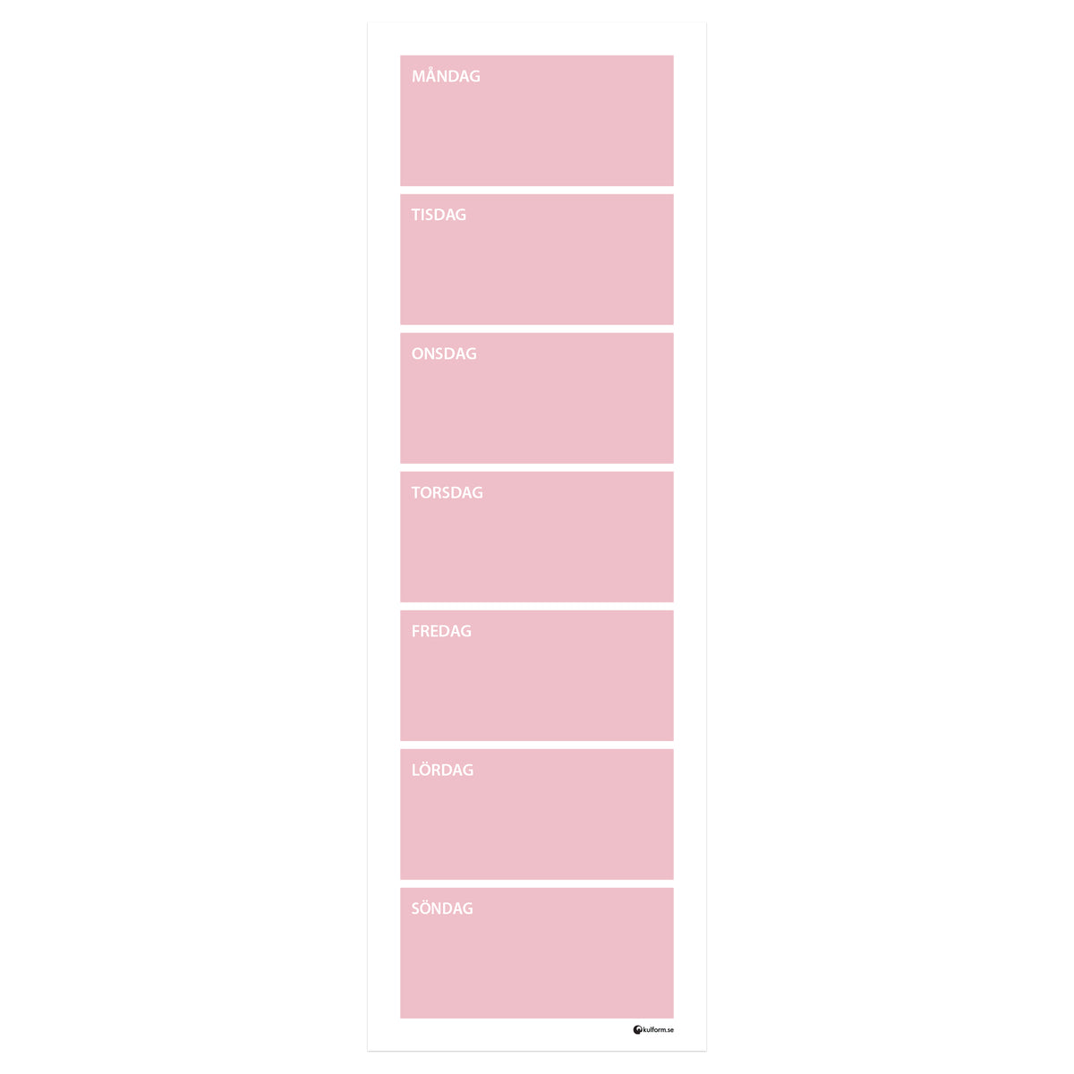Planeringstavla, vecka (30x91 cm) i färg "Dusty pink", en mjuk, dämpad rosa nyans.