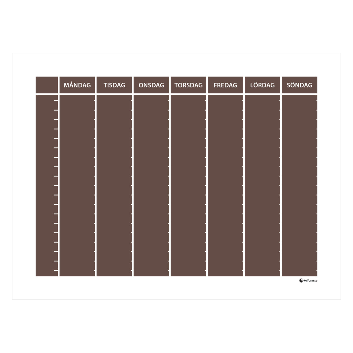Planeringstavla, veckoschema (40×30 cm) i färg "Chocolate", en varm, chokladbrun nyans.