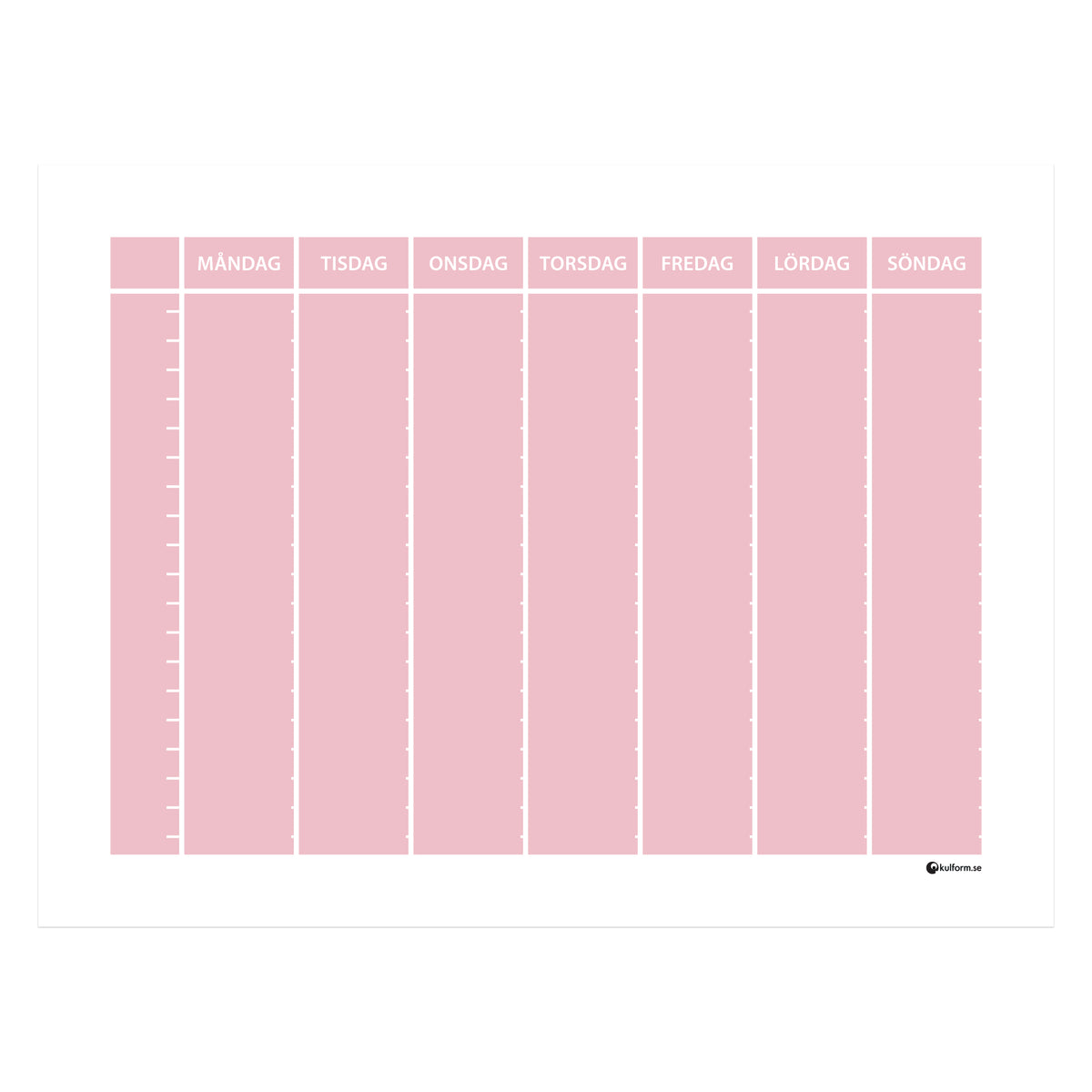 Planeringstavla, veckoschema (40×30 cm) i färg "Dusty pink", en mjuk, dämpad rosa nyans.