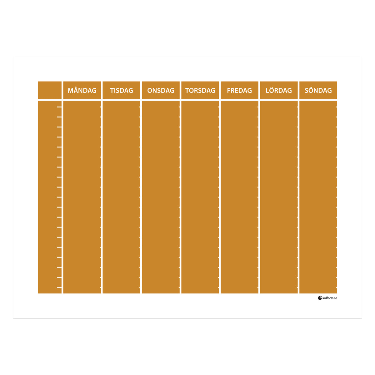 Planeringstavla, veckoschema (40×30 cm) i färg "Ochre", en varm, mörk gul ockra.