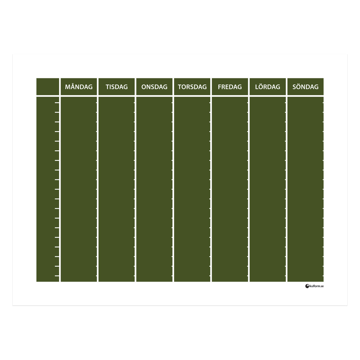 Planeringstavla, veckoschema (40×30 cm) i färg "Olive", en jordnära, olivgrön nyans.