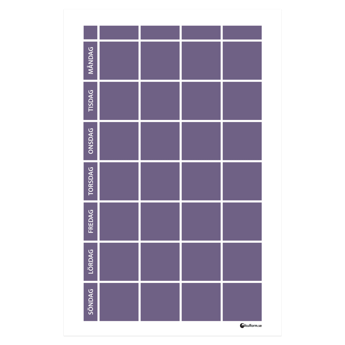 Planeringstavla, vecka med kolumner (40x60 cm) i färg "Dark lavender", en elegant, mörk lila nyans.