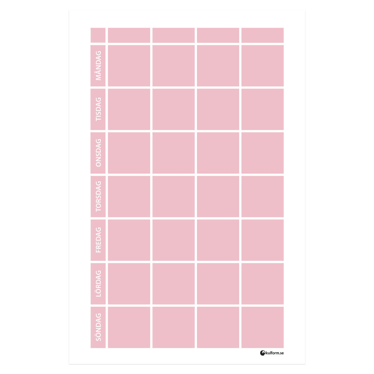 Planeringstavla, vecka med kolumner (40x60 cm) i färg "Dusty pink", en mjuk, dämpad rosa nyans.