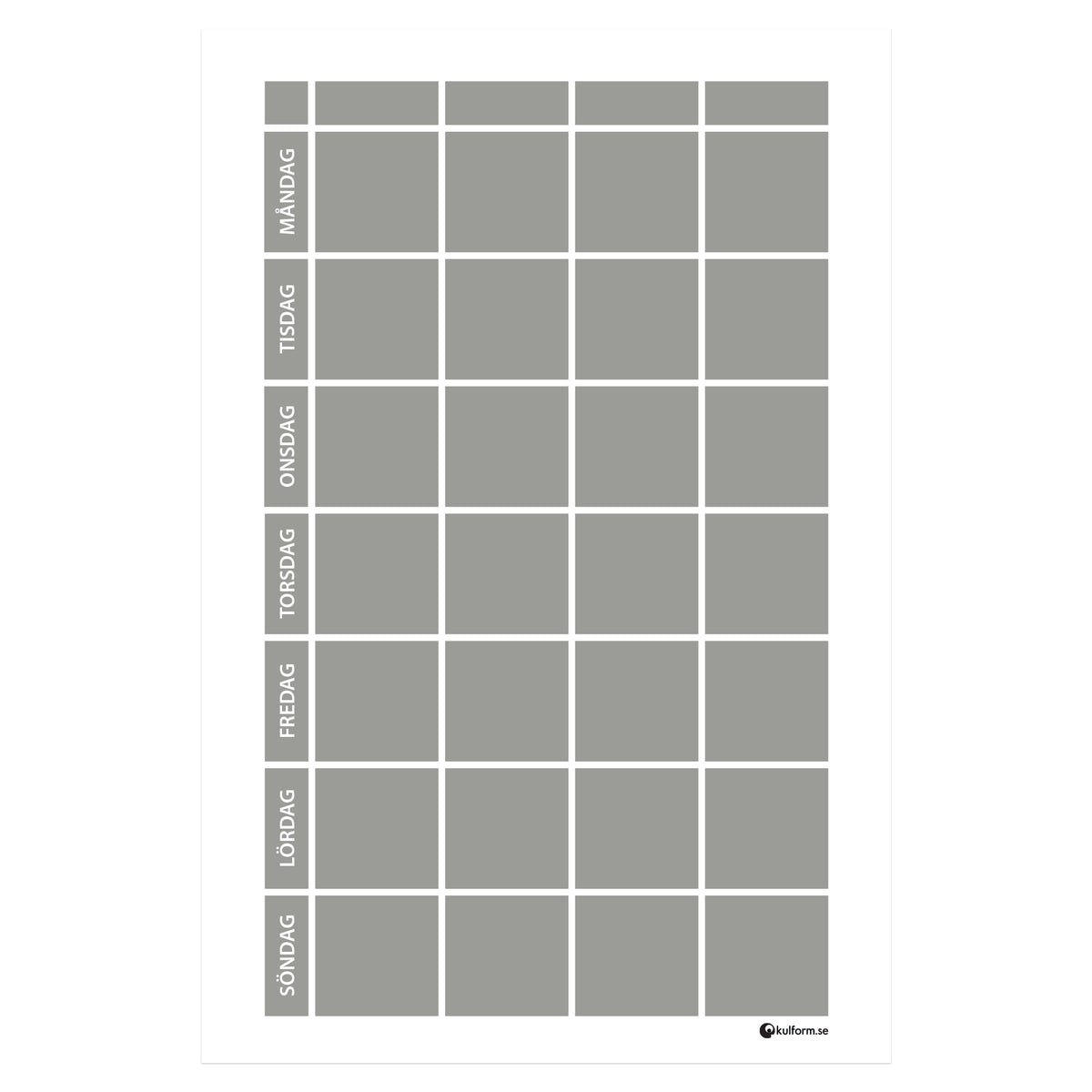 Planeringstavla, vecka med kolumner (40x60 cm) i färg "Slate", en stilren, mörkgrå nyans.