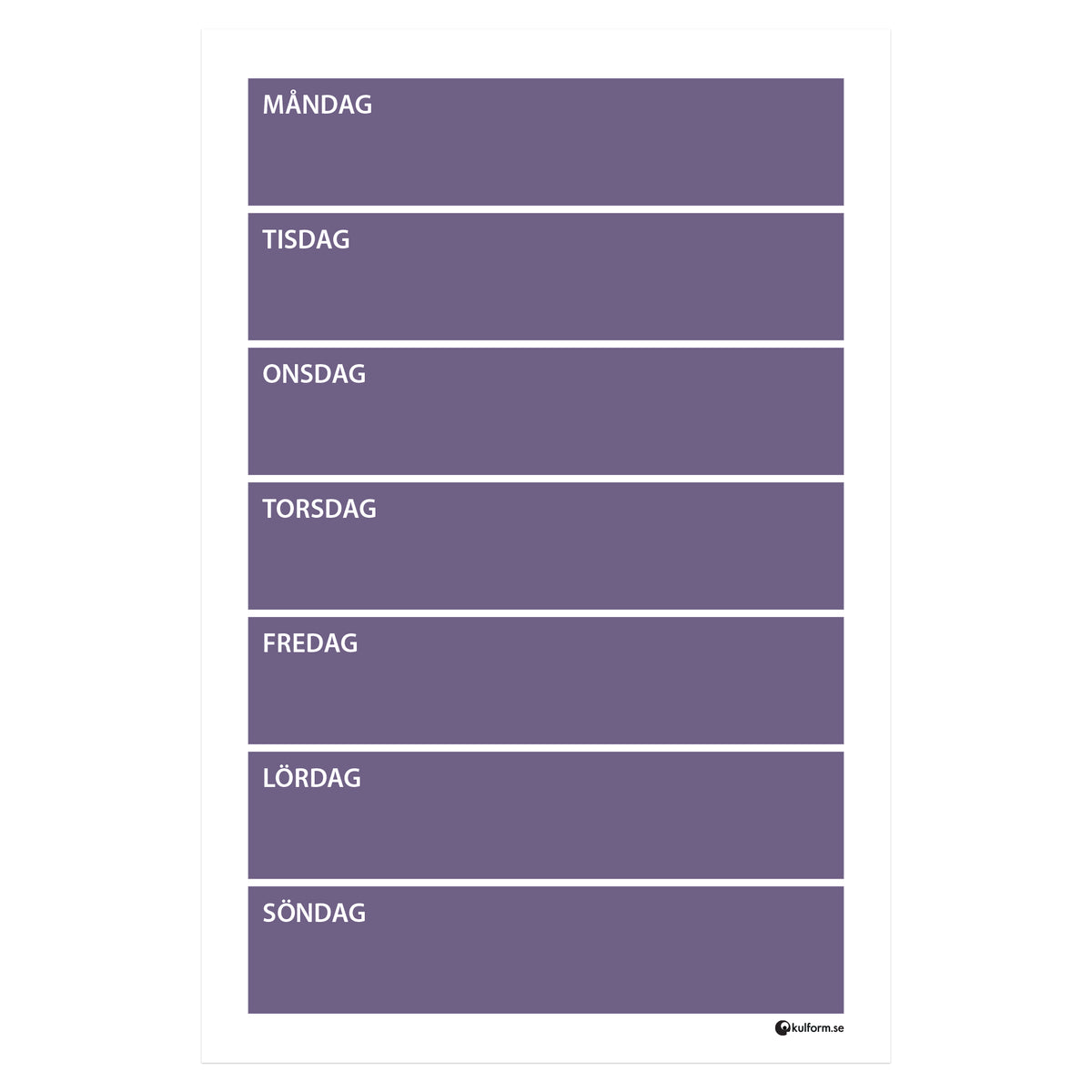 Planeringstavla, vecka (40x60 cm) i färg "Dark lavender", en elegant, mörk lila nyans.
