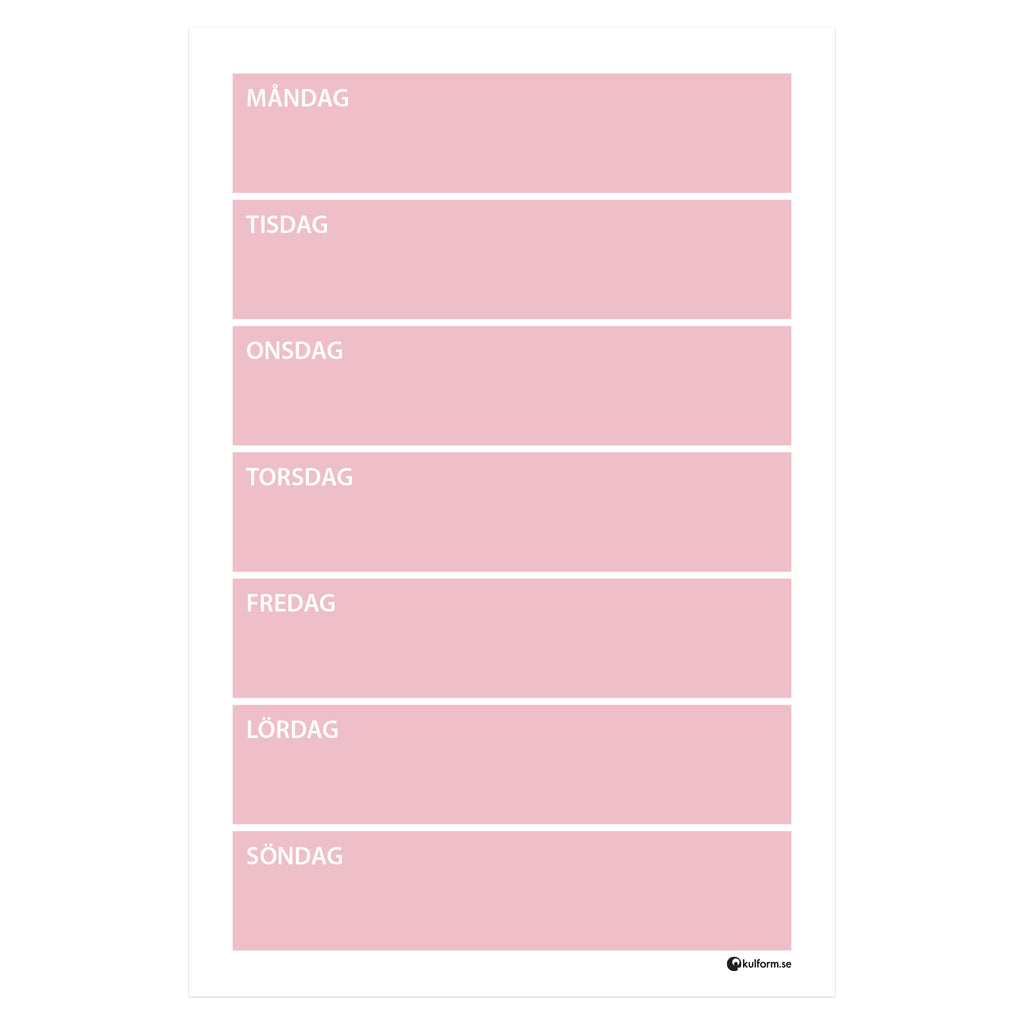 Planeringstavla, vecka (40x60 cm) i färg "Dusty pink", en mjuk, dämpad rosa nyans.