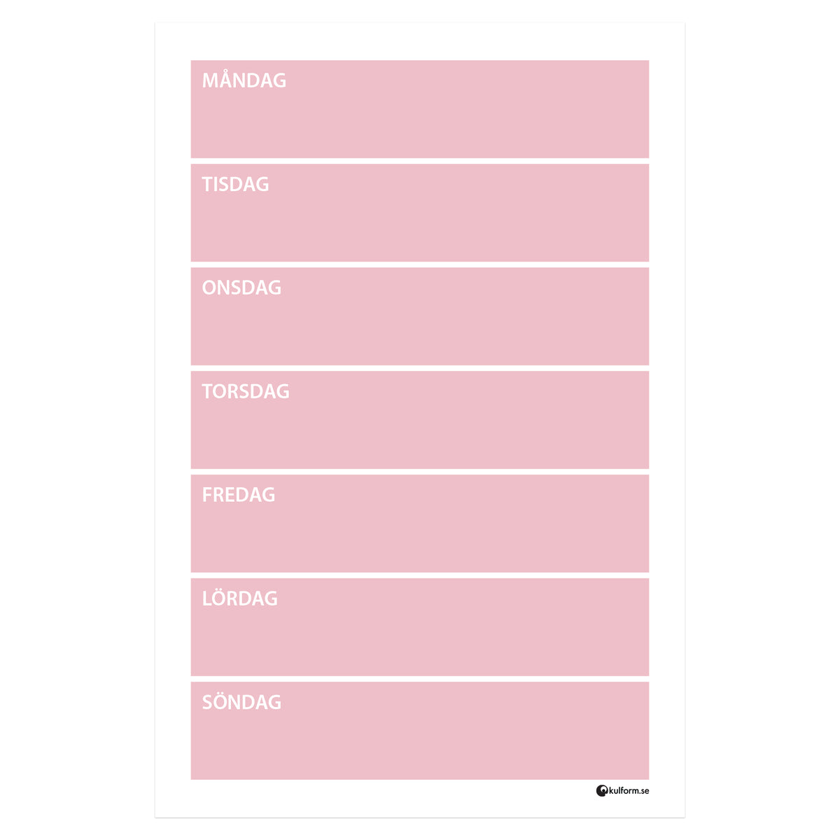 Planeringstavla, vecka (40x60 cm) i färg "Dusty pink", en mjuk, dämpad rosa nyans.