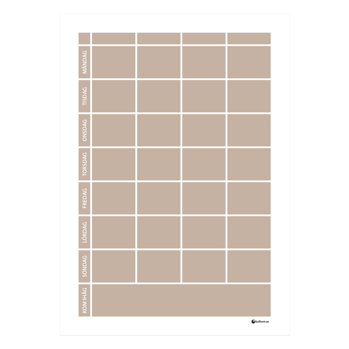 Planeringstavla med kom ihåg-fält, 4 kolumner (50×70 cm) i färg "Greige", en harmonisk blandning av beige och grå.