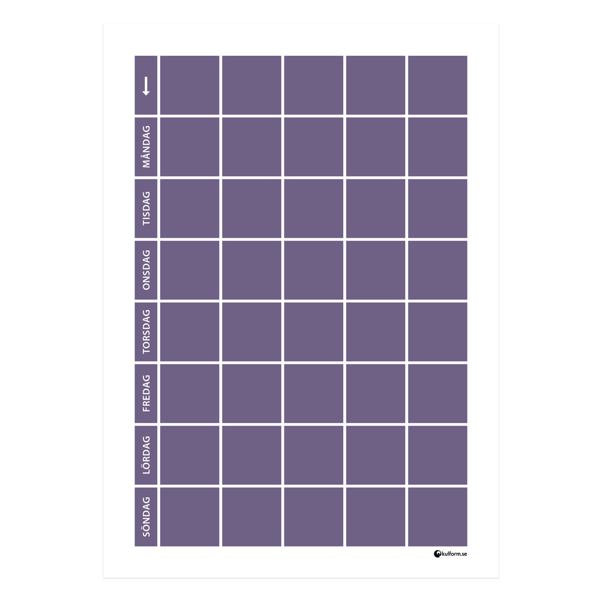 Planeringstavla, vecka (50x70 cm) i färg "Dark lavender", en elegant, mörk lila nyans.