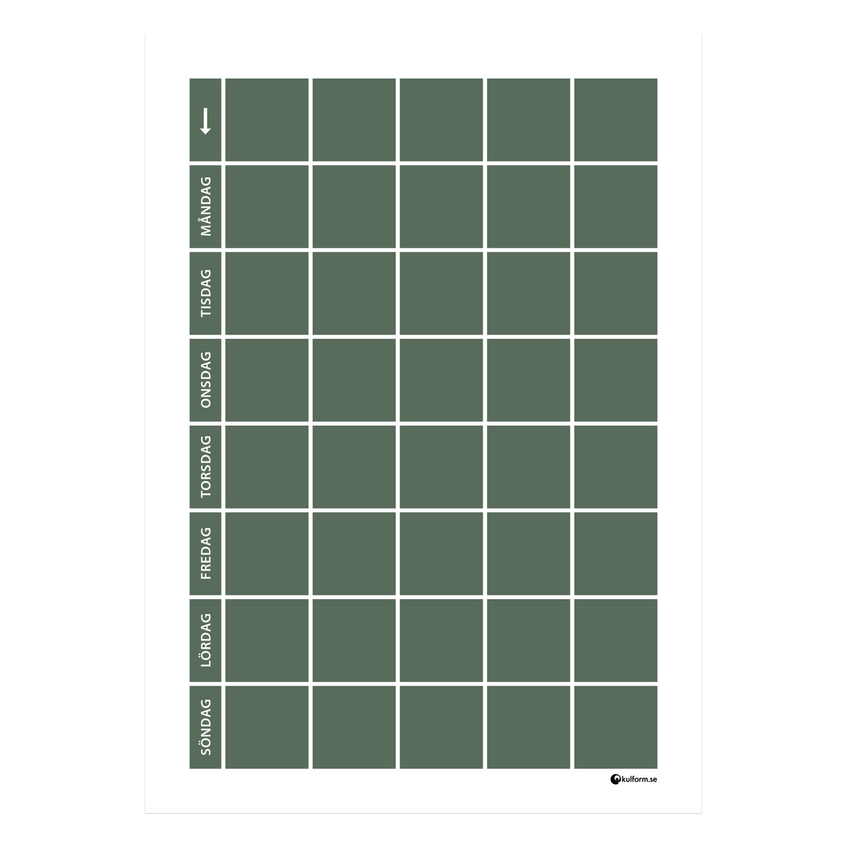 Planeringstavla, vecka (50x70 cm) i färg "Deep sage", en vacker, mörk grågrön nyans.