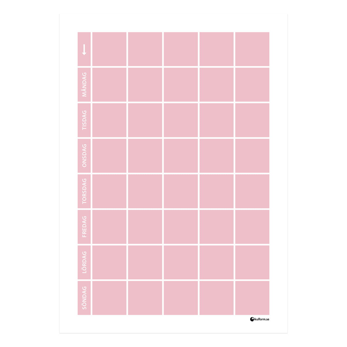 Planeringstavla, vecka (50x70 cm) i färg "Dusty pink", en mjuk, dämpad rosa nyans.