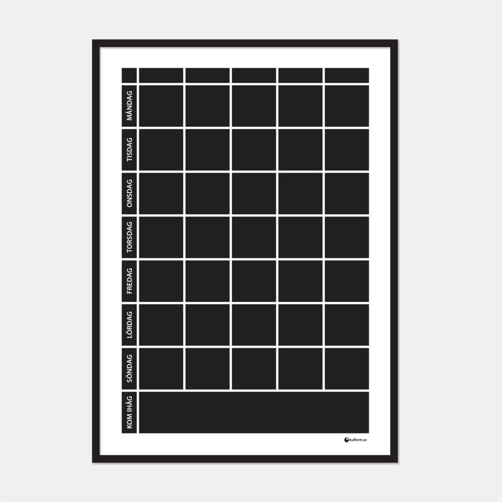 Planeringstavla med kom ihåg-fält, 5 kolumner (50×70 cm) i ram med tunn svart profil