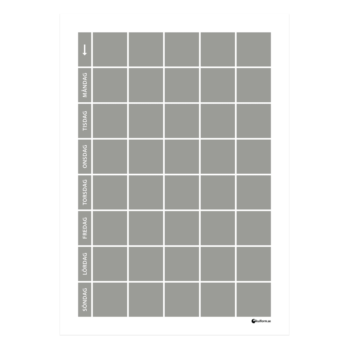 Planeringstavla, vecka (50x70 cm) i färg "Slate", en stilren, mörkgrå nyans.