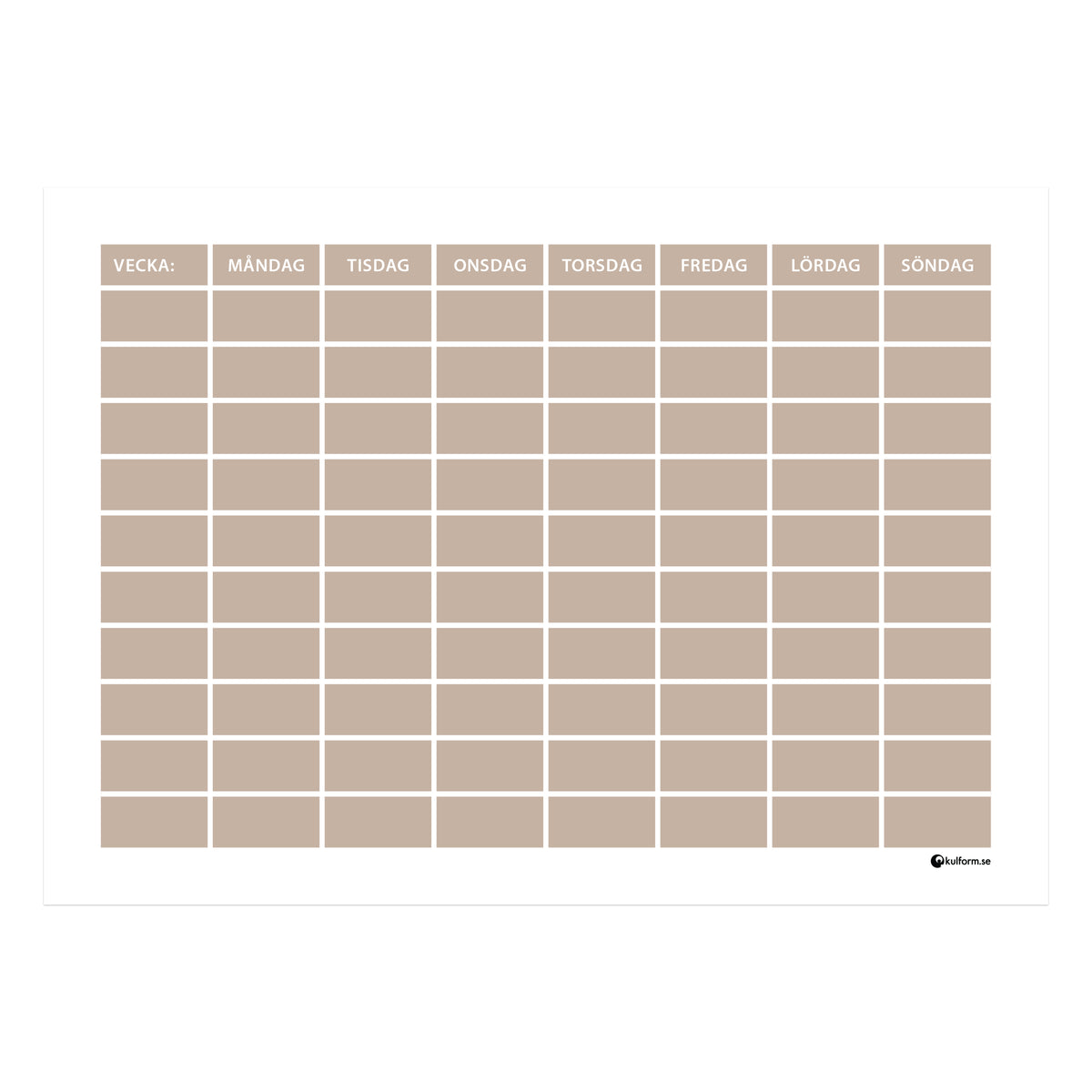Planeringstavla, vecka med 10 rader (70×50 cm) i färg "Greige", en harmonisk blandning av beige och grå.
