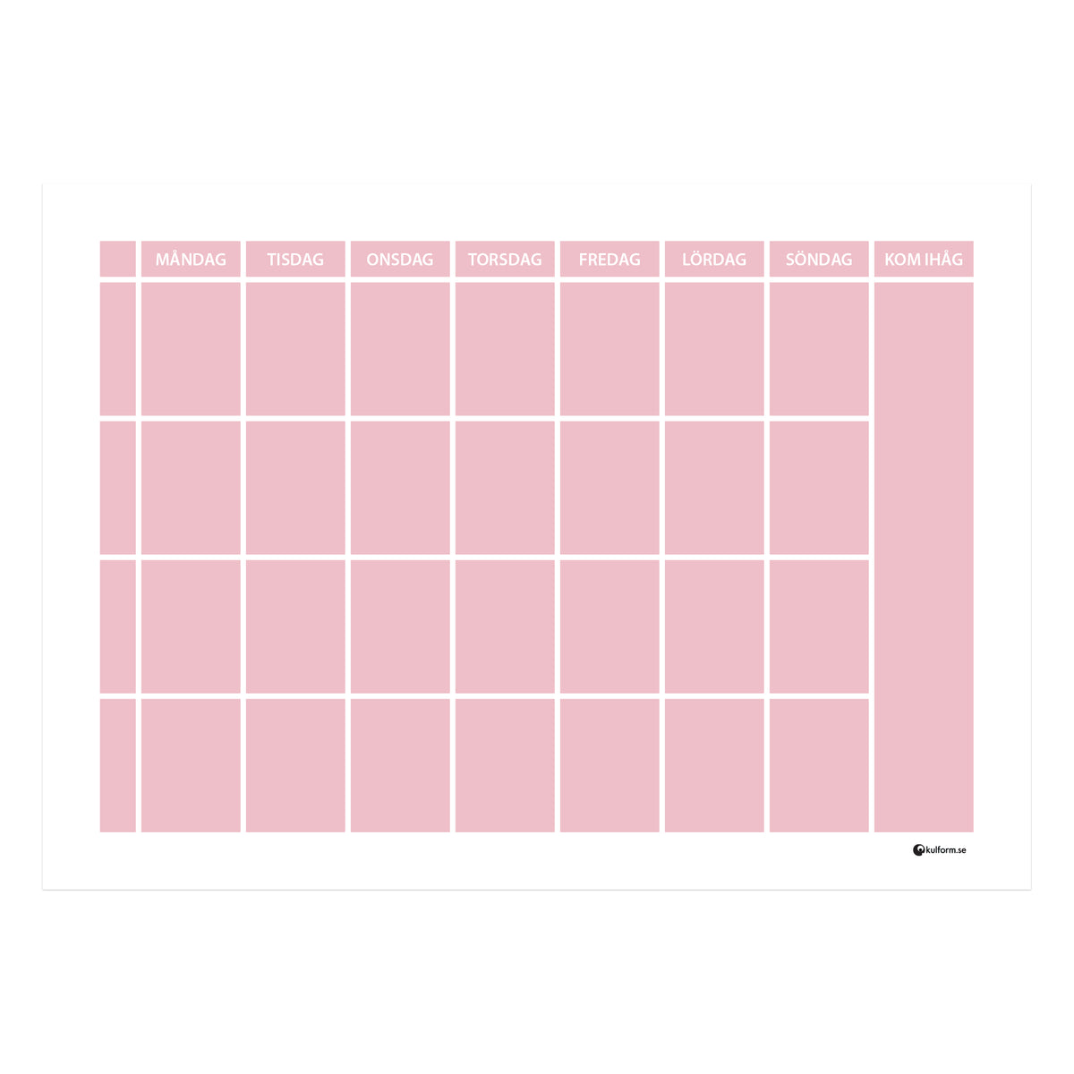 Planeringstavla med kom ihåg-fält, 4 rader (70×50 cm) i färg "Dusty pink", en mjuk, dämpad rosa nyans.