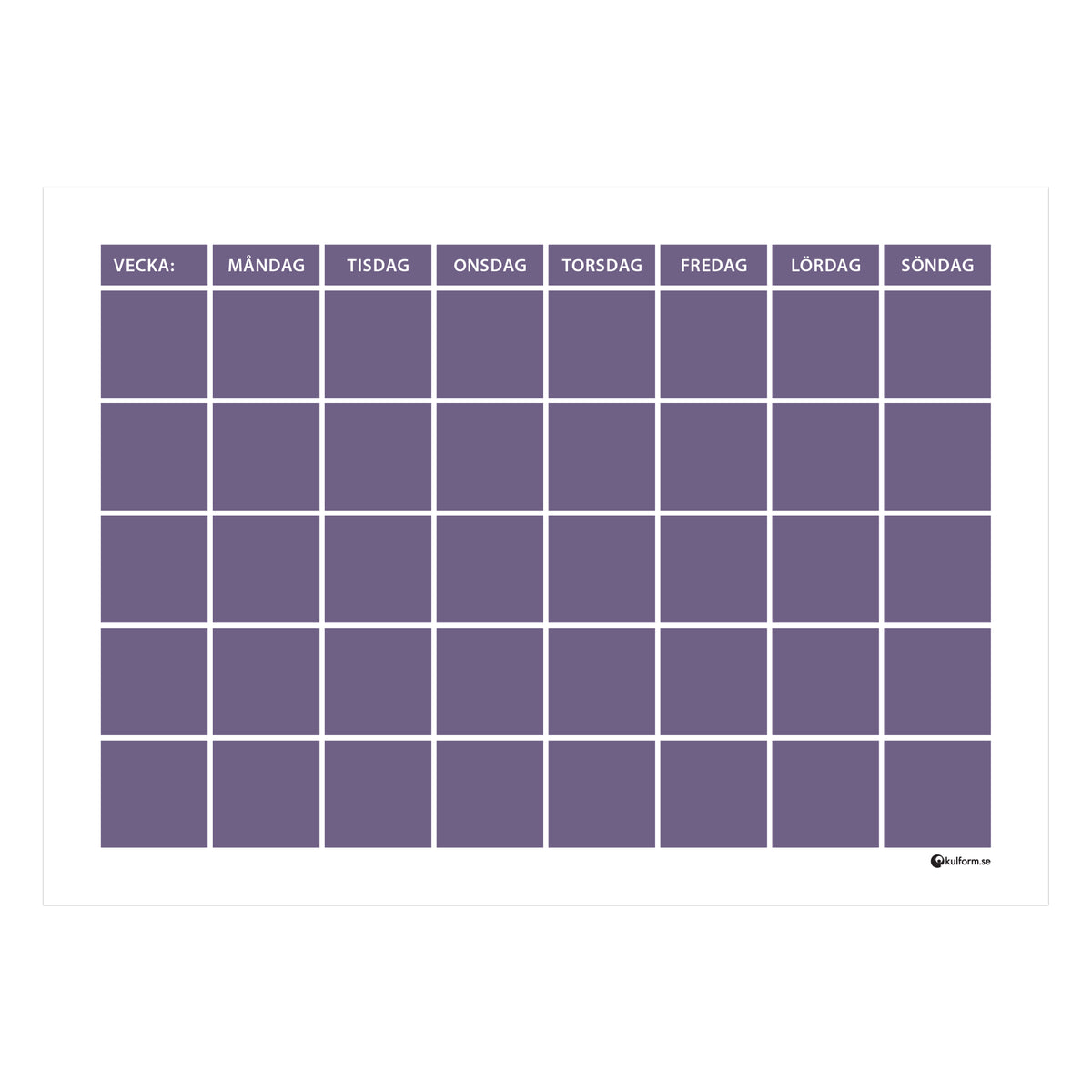 Planeringstavla, vecka (70x50 cm) i färg "Dark lavender", en elegant, mörk lila nyans.