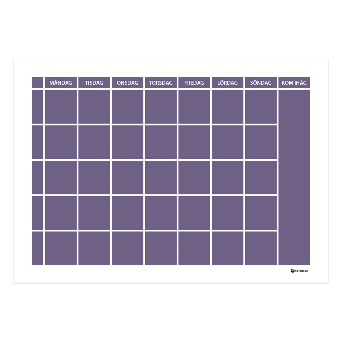 Planeringstavla med kom ihåg-fält, 5 rader (70×50 cm) i färg "Dark lavender", en elegant, mörk lila nyans.