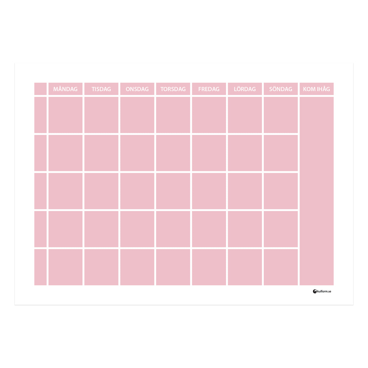 Planeringstavla med kom ihåg-fält, 5 rader (70×50 cm) i färg "Dusty pink", en mjuk, dämpad rosa nyans.