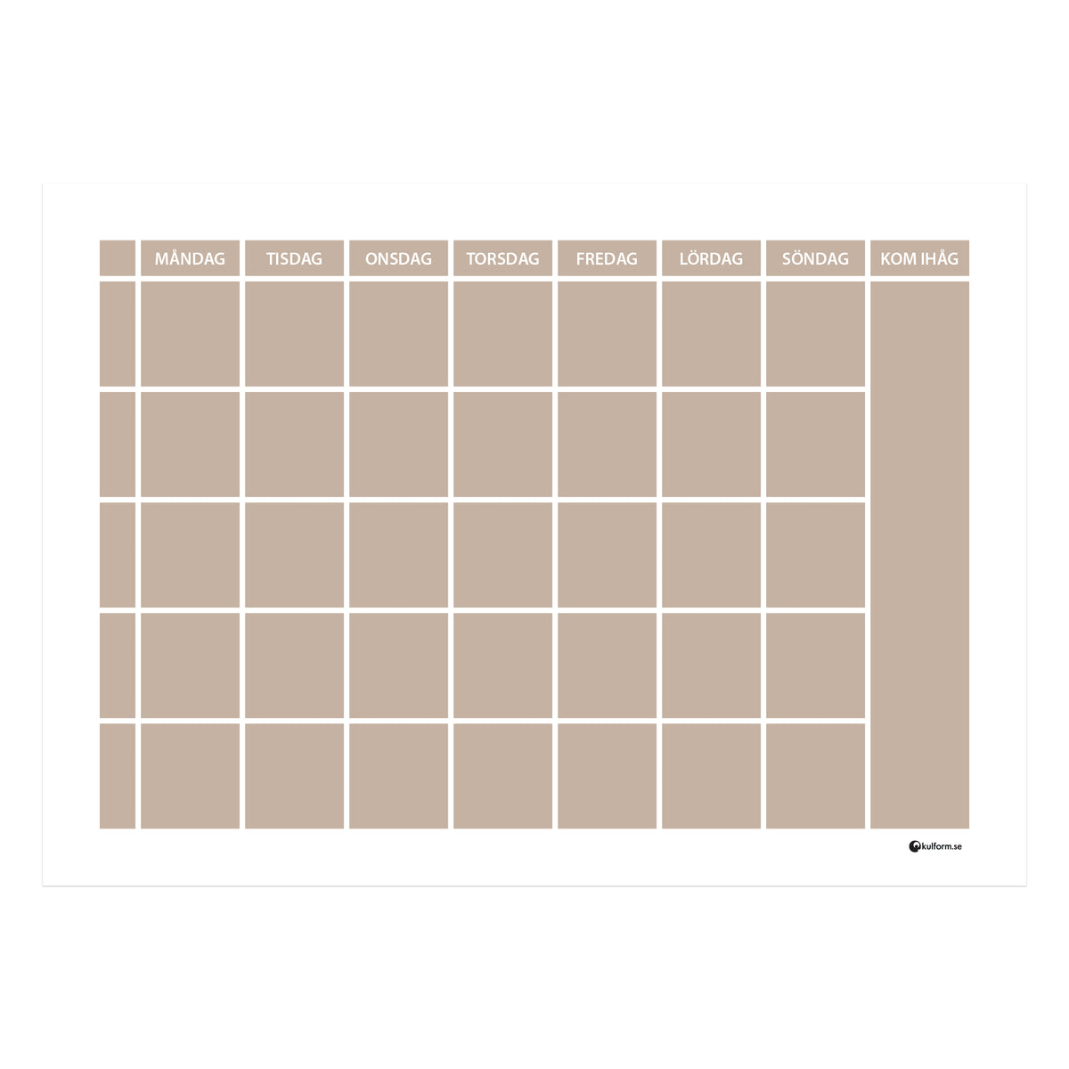 Planeringstavla med kom ihåg-fält, 5 rader (70×50 cm) i färg "Greige", en harmonisk blandning av beige och grå.
