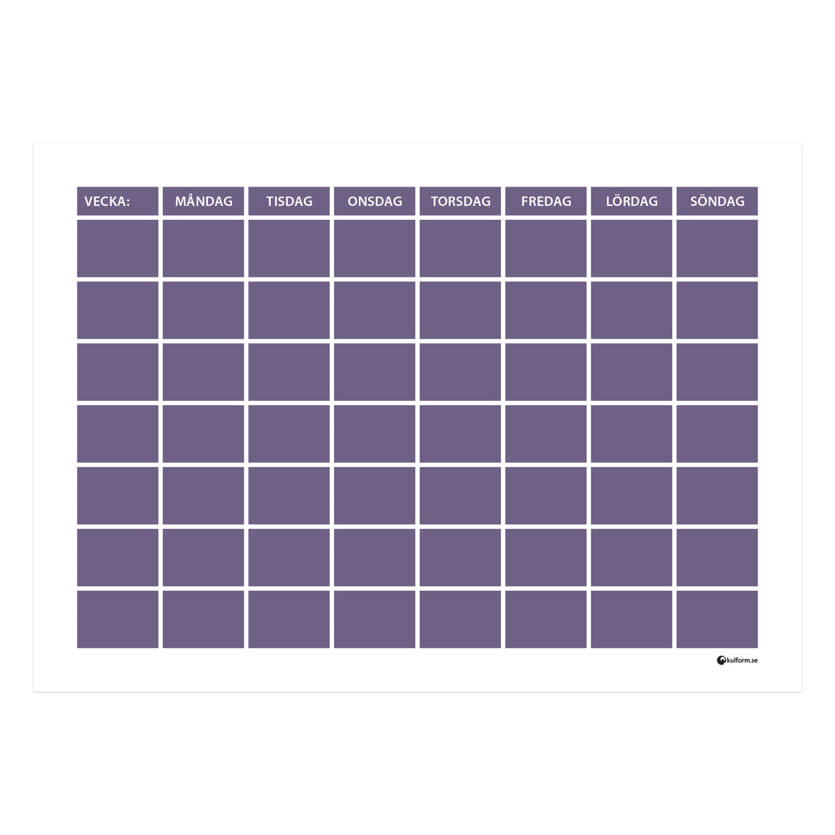 Planeringstavla, vecka med 7 rader (70×50 cm) i färg "Dark lavender", en elegant, mörk lila nyans.