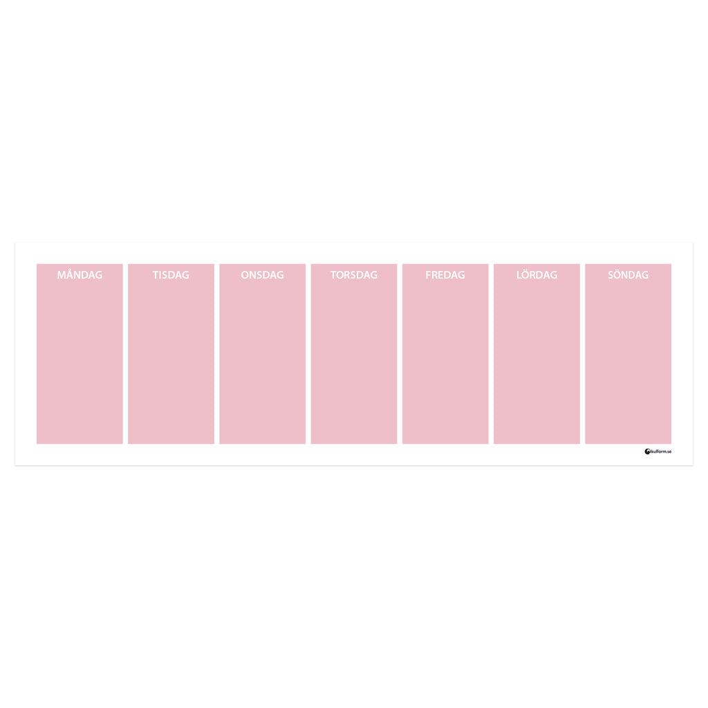 Planeringstavla, vecka (91×30 cm) i färg "Dusty pink", en mjuk, dämpad rosa nyans.