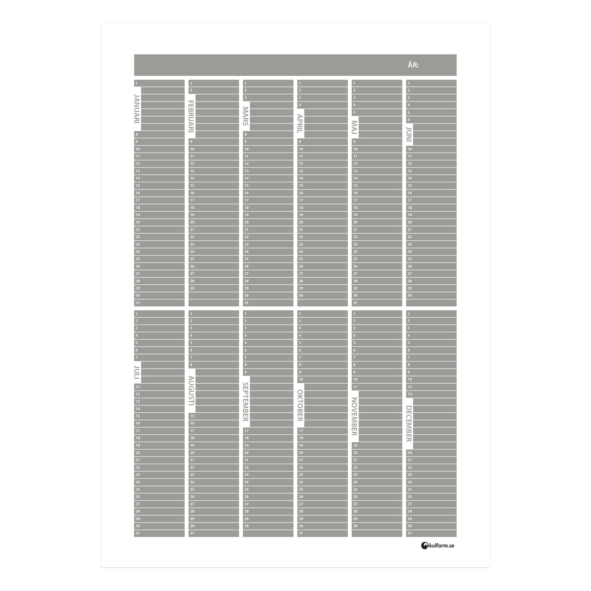 Årsplan - Block (50×70 cm) i färg "Slate", en stilren, mörkgrå nyans.