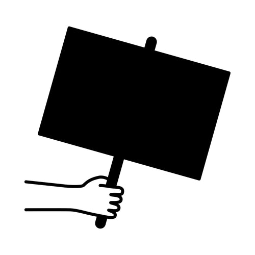 Self-adhesive memo board illustrated with a hand holding out a sign from the left, ready to be written on with a chalk marker.
