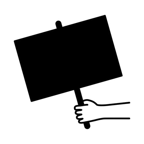 Self-adhesive memo board illustrated with a hand holding out a sign from the right, ready to be written on with a chalk marker.