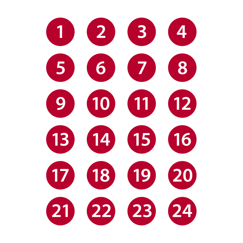 Stickers 1-24 i rött