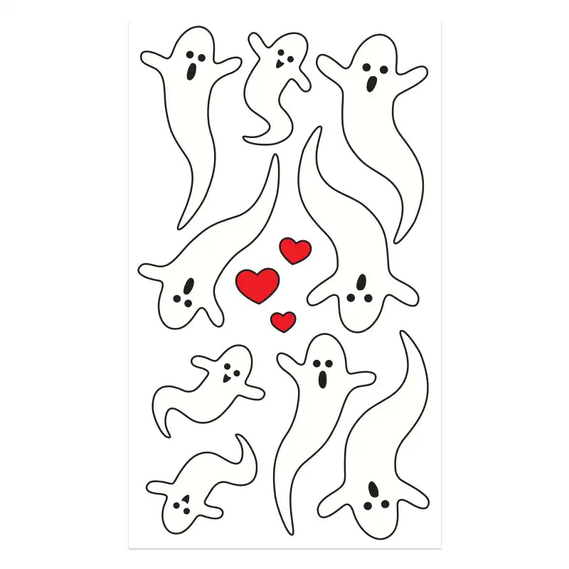 Tillfälliga tatueringar med motiv av söta spöken och hjärtan