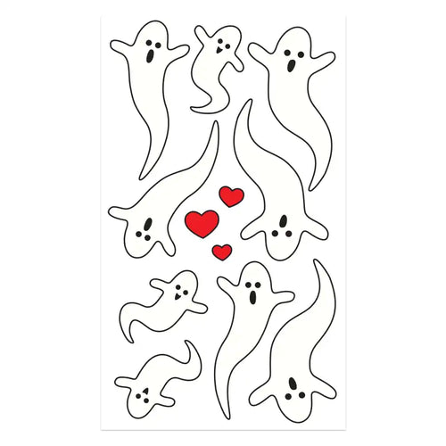Tillfälliga tatueringar med motiv av söta spöken och hjärtan