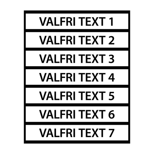 Valfria ord på ett ark med sju rader.