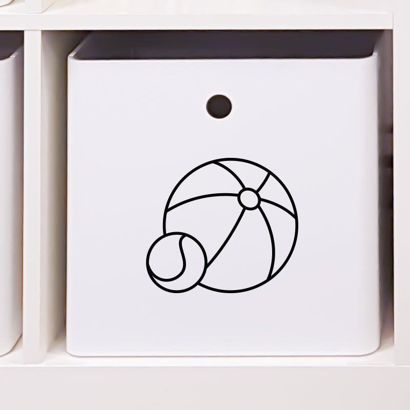 Leksakslåda märkt med symbol för bollar