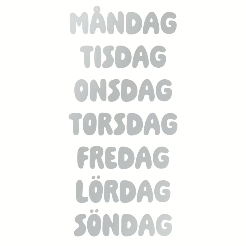 Weekdays in Blob font, silver