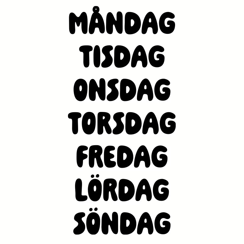 Weekdays in Blob font, black