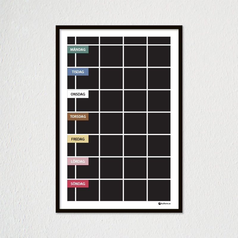 Planeringstavla med veckodagsfärger, 4 kolumner (40×60 cm)