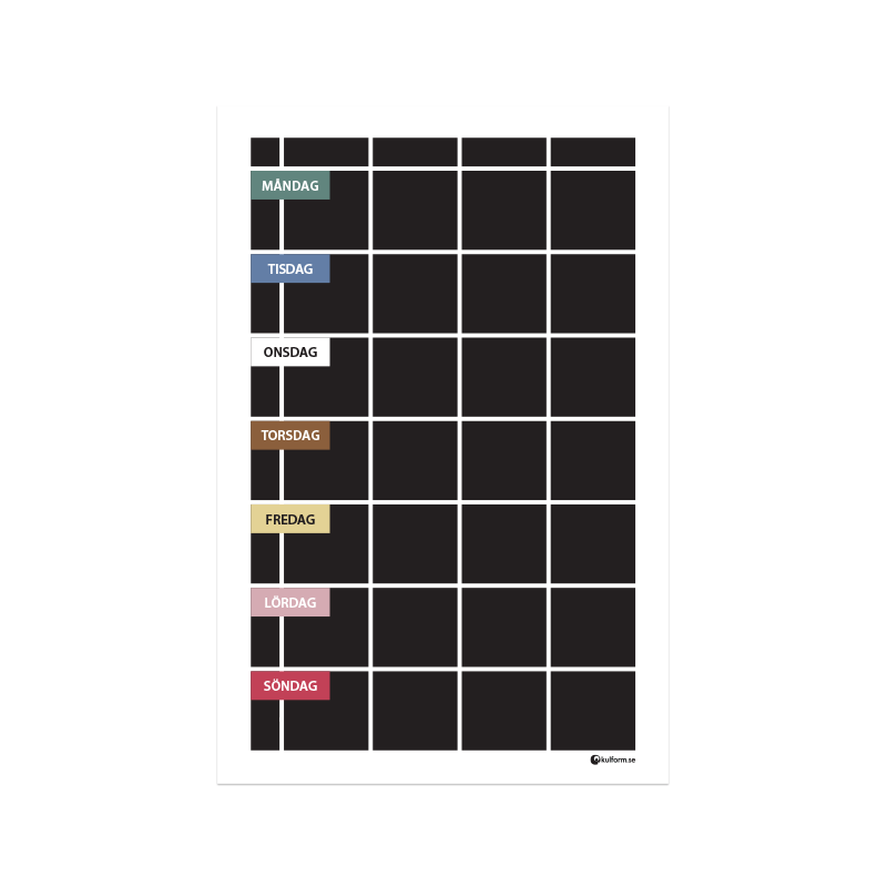 Planeringstavla med veckodagsfärger, 4 kolumner (40×60 cm)