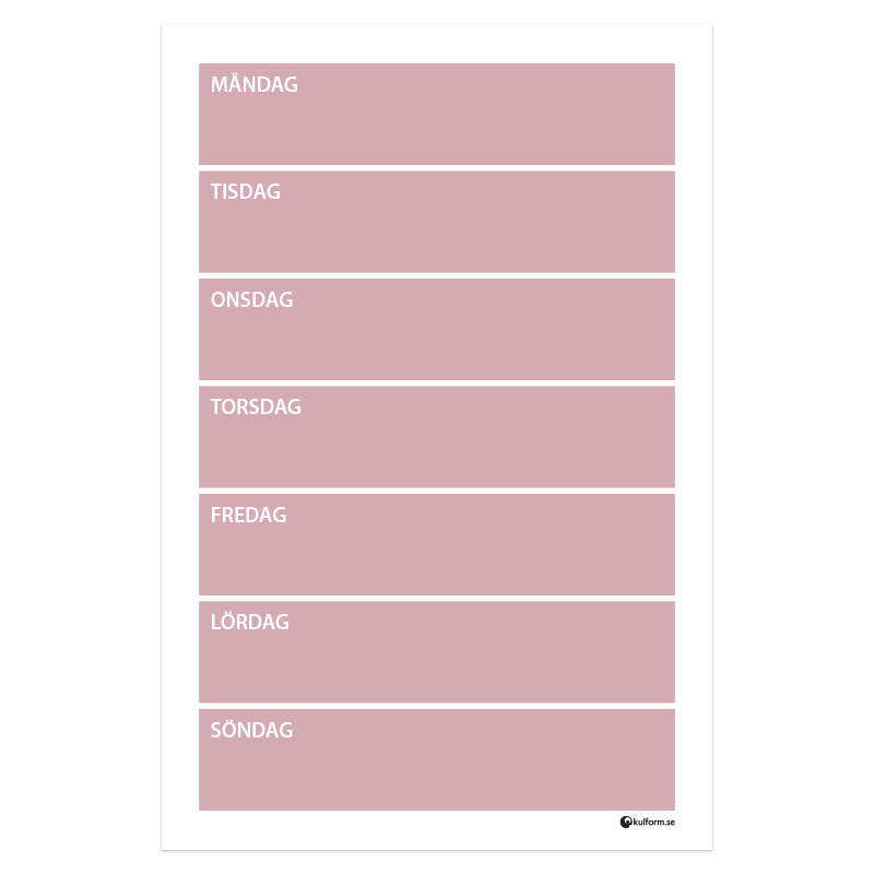 Weekly wall planner (40x60 cm), pastel pink