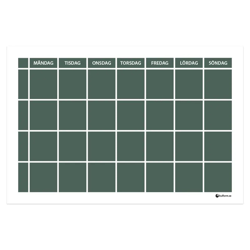 Weekly wall planner with rows (60x40 cm), dark green