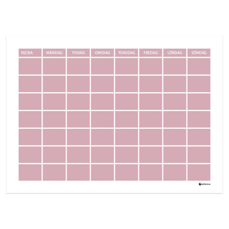 Planeringstavla, vecka med 7 rader (70×50 cm)