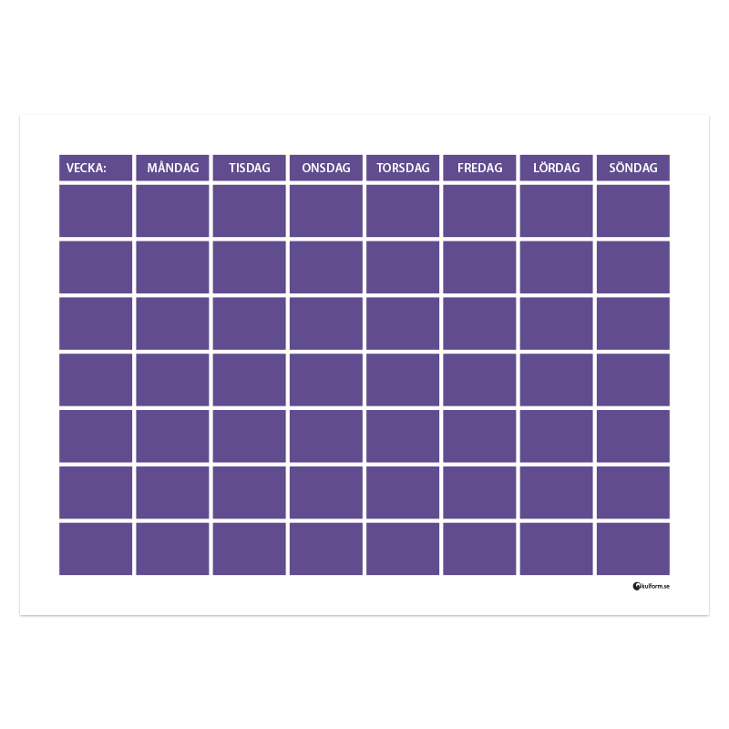 Planeringstavla, vecka med 7 rader (70×50 cm)