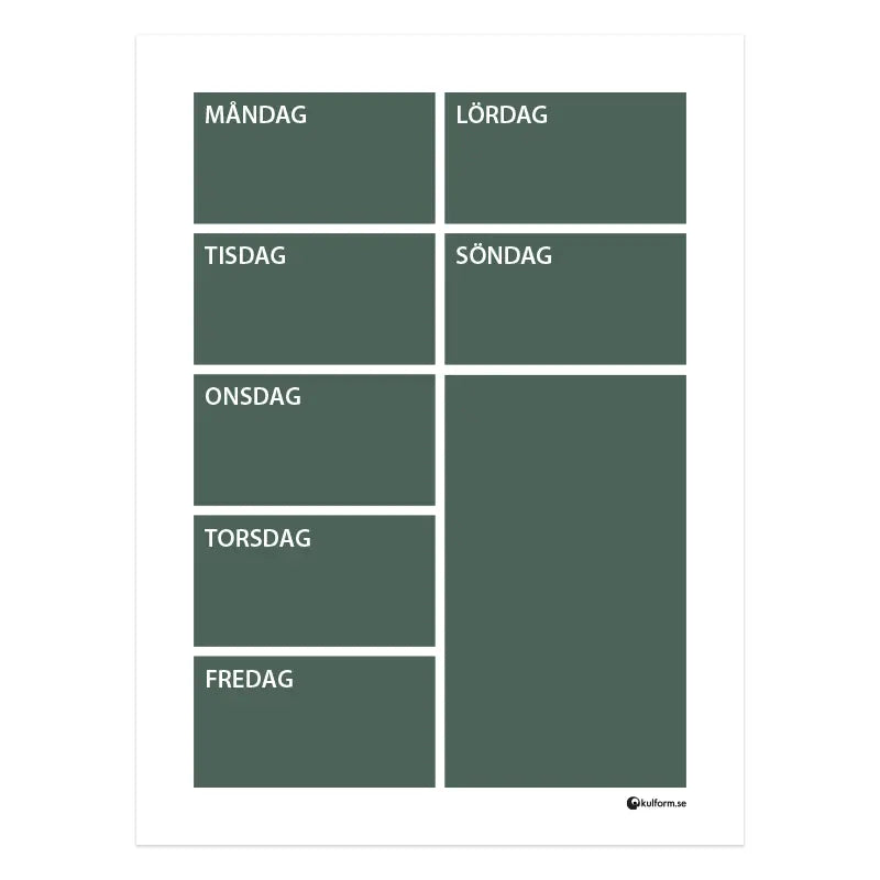 Weekly wall planner (30x40 cm), dark green