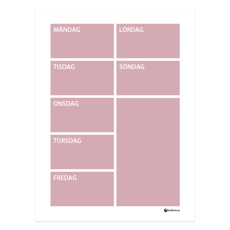Weekly wall planner (30x40 cm), pink