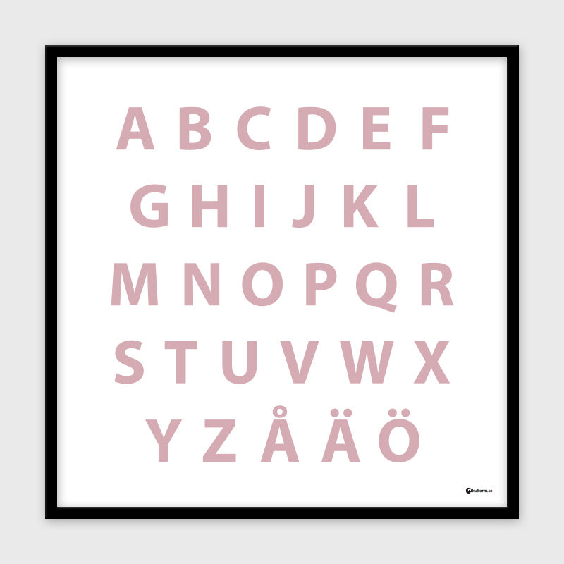 Svenska alfabetet (50x50 cm), dämpad rosa
